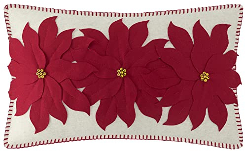 JWH Christmas Pillow Covers Decorative Poinsettia Throw Pillow Flower Jinglebells Cushion Holiday Pillowcase for Farmhouse Couch Bed Living Room Decor Sham 14x24 Inch Beige Red