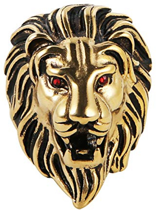 HZMAN Anello da uomo in acciaio inox 316L vintage, anello biker gotico, rock punk, heavy metal, con occhi rossi di leone, argento, oro, nero, 3 colori, 10, Metallo, Zirconie sintetico