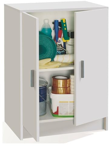 Dmora - Armadio multiuso 2 ante Memphis, Mobile ausiliario basso, Porta scarpe a 1 ripiano, Armadietto multifunzione, 59x37h80 cm, Bianco