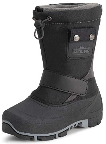 Polar Kids Winter Thermal Warm Winter Faux Fur Durable Rubber Sole Waterproof Outdoor Boots - Black/Grey - UK1/EU34 - YC0699