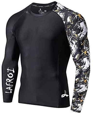 LAFROI Herren Langarm UPF 50+ Kompressionsshirt Rash Guard-CLYYB (Asymmetric Swipes,XL)