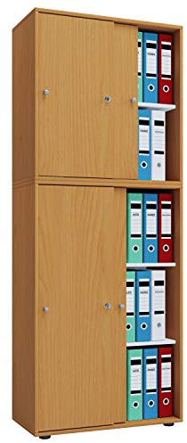 VCM Büroschrank mit 5 Fächern | moderner Aktenschrank mit Schiebetüren und Schloss | Maße ca. B. 70 x H. 184 x T. 37 cm – Lona 5-Fach abschließbar
