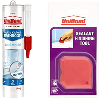 UniBond Anti-Mould White, Waterproof Mould Protection Kitchen & Bathroom Sealant Including UniBond Sealant Finishing Tool