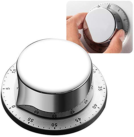 Kurzzeitwecker Magnetisch Edelstahl, ZoneYan Timer Mechanisch, Countdown Timer Edelstahl, Kurzzeitmesser mit Magnetischem Boden, Eieruhr Küchentimer, Mechanische 1 Stunden Kurzzeitmesser (Silber)