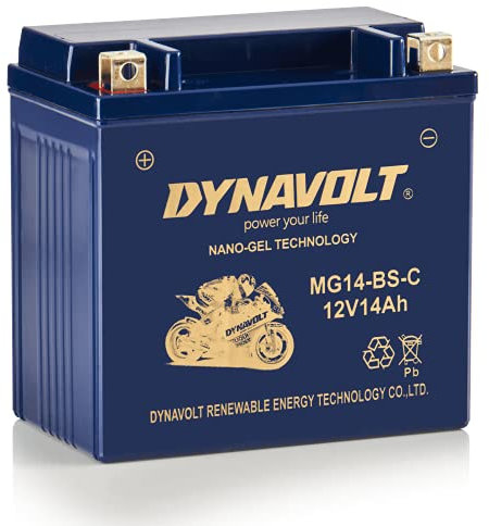 Batterie moto Dynavolt NANO-GEL MG14-BS-C 12V 14Ah 315A, remplace YTX14-BS, dimensions : 150x86x145mm, sans entretien et étanche Batterie moto gel