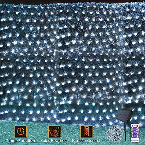 Filet solaire d'extérieur en maille pour jardin,4.5 x 1.5 m 192 LED Guirlande de Noël en maille Rideau lumineux avec télécommande et minuterie 8 modes pour Noël anniversaire mariage salon (blanc)