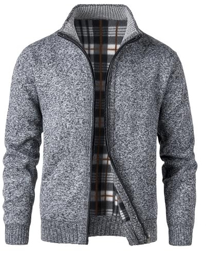KTWOLEN Herren Strickjacke Cardigan Fleece-gefüttert Strickjacken Sweatjacke Langarm Winterjacke, C-Dunkelgrau, M