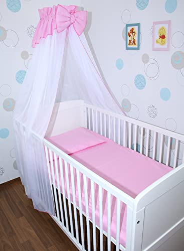 Primawela Baby Bettset Bettwäsche mit Himmel Chiffon - Rosa - Bettausstattung Set (5 teilig)