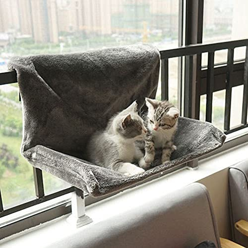 MOTT 50 Hanging Cat Bed for Radiator and Window,Calming Fluffy Cat Kitten Puppy Pet Radiator Bed,Warm Fleece Cat Beds,Strong&Durable Cat Hammock, Grey