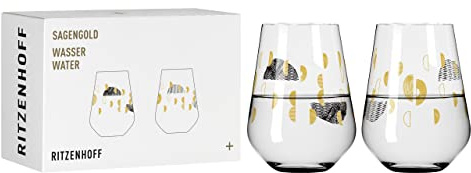 RITZENHOFF 3421002 Wasserglas 500 ml - Serie Sagengold Nr. 2, 2er Set mit Traubenmotiv, Echt-Gold - Made in Germany Schwarz, Gold | Artikelnr. 3421002, Serie Sagengold, 2 Wassergläser 500 ml, Kristallglas, spülmaschinenfest