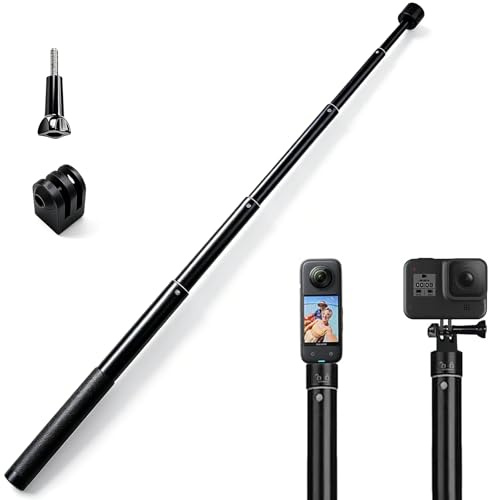 51.2 inch Invisible Selfie Stick Compatible with GoPro Hero 13 12 11 10 9 Insta360 X5 X4 DJI Osmo 360/Action 6 5 Pro 4 AKASO EK7000 Brave 4 7 LE Camera,Extension Pole Aluminum Monopod with 1/4 Screw
