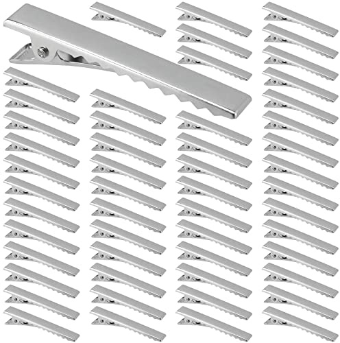 MUKLEI Lot de 600 pinces crocodile cheveux metallique de 45 mm, pinces à cheveux crocodiles en métal à extrémité plate pour nœud à cheveux, loisirs créatifs, argent
