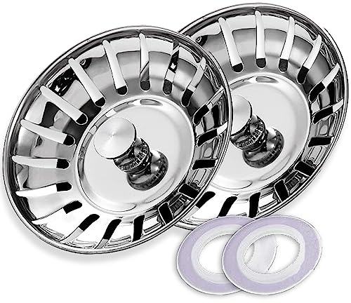 ARCOOZE 2 Pack Kitchen Sink Plug and Strainer- Stainless Steel 304 Kitchen Sink Plug Replacement with 2 Bonus Silicon Seals, Sink Drainer Plug Diameter 78mm (SS-123)