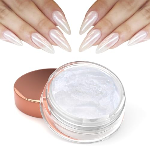 Laza Mermaid Pearl Chrome Nail Powder, Glazed Donut Metallic Mirror Effect Pigment, Iridescent Aurora Nail Glitter Holographic Fairy Dust Gel Nail Art Supplies Nail Techs, Resin Craft – Misty Silver