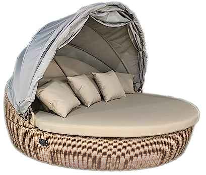 Strandkorbwerk Liegeinsel Round Camp Daybed Gartenlounge Gartenmöbel Lounger Sonneninsel (White Pepper)