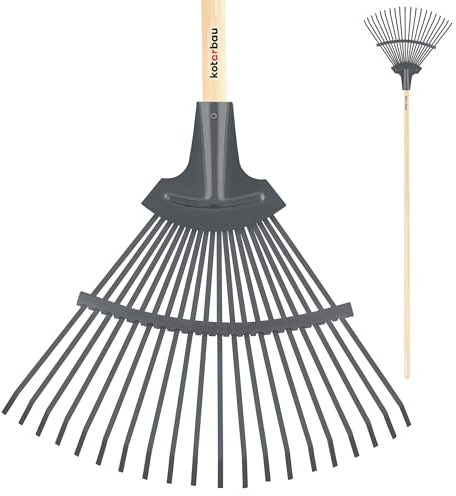 KOTARBAU® Laubbesen aus Stahlband 440 mm mit Holzstiel 150 cm Rechen Laubfeger Fächerbesen zum Fegen von Laub Gras Gartenharke Gartenrechen Gartengeräte Gartenwerkzeug