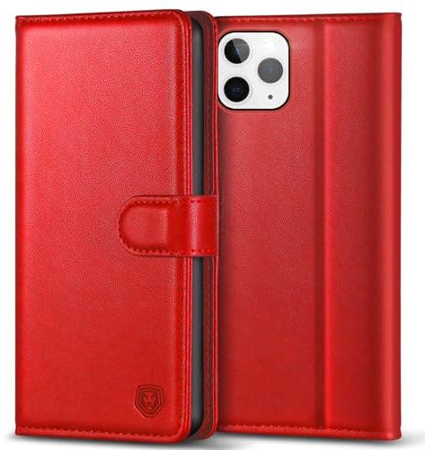Kuafcase Compatible for iPhone 11 Pro Max Case with 4 Card Slots Magnetic Closure Kickstand Shockproof Protective Phone Case Compatible for iPhone 11 Pro Max - Red