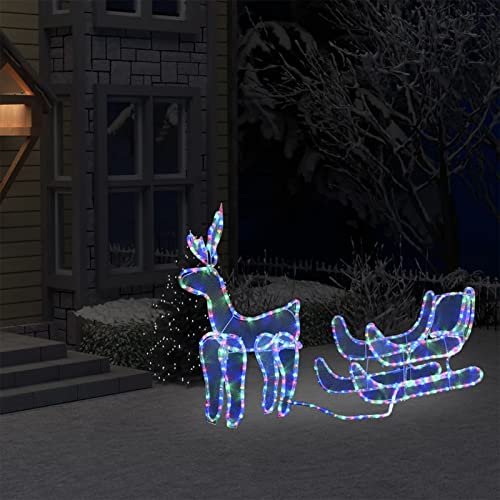 JUNZAI Weihnachtsbeleuchtung Rentier und Schlitten Mesh 432, Rentier Weihnachtsdeko, Rentier Beleuchtet Aussen, Weihnachtsfiguren Außen Beleuchtet, Weihnachten Außendeko,