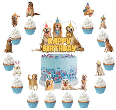 POMNUG 25 Pcs Golden Retriever Cake Topper Cupcake Toppers For Golden Retriever Dog Birthday Decorations Birthday Party Supplies