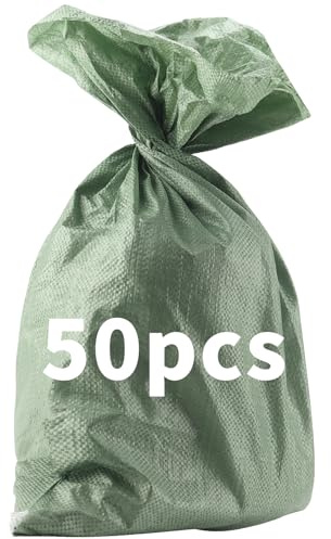 YUENPUN 50 PCS Empty Sandbags without Sand, Heavy Duty Green Sandbags, Large Storage Bags for Flooding or Storing Sand, Garbage, Building Materials, Agricultural Products, Emergency Supplies
