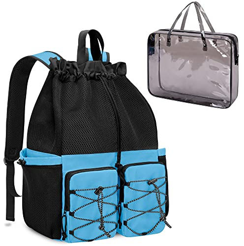 Fasrom Strandtasche XXL Badetasche Familie Strand-Rucksack Herren | Wasserabweisende Tasche, 3 Fronttaschen, 2 Seitentaschen mit Kordelzug, Karabinerhaken, Strand-Rucksack für Fitness und Reise