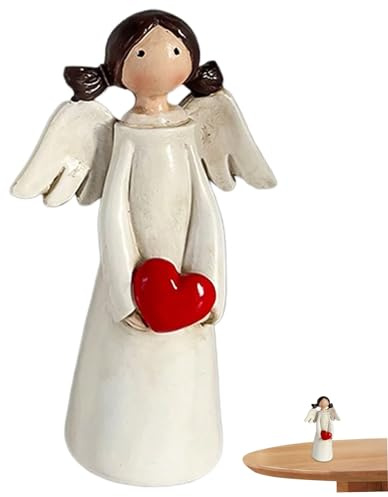Figuras de ángel pequeños, figuras de ángeles pequeños, estatuas de ángeles de resina que sostienen el corazón, regalos de ángel de 3.7 pulgadas para mujeres, niña, decoración de ángeles coleccionabl