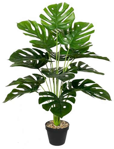 AIVORIUY Plantas Artificiales con Maceta Palmera Grande Árbol Artificial Plástico de Interior y Exterior Decoración para del Hogar, Oficina, Casa, Balcón, Dormitorio Baño (75cm Palmera Monstera)