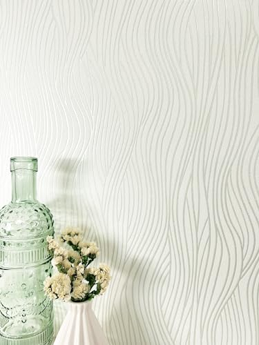 Newroom carta da parati Bianchi Ondulazioni Tessuto non Tessuto - Striscia Salvia Verdi Linea Struttura Moderna