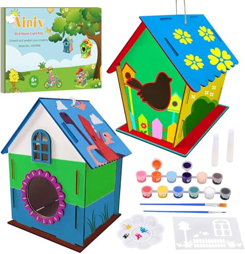 Ainiv Vogelhaus Bausatz Kinder, 2 Stück Outdoor Vogelhaus aus Holz, DIY Vogelfütterer Spielzeug Geschenke für Jungen Mädchen, Bird House Construction Kit, Holz Puzzle Machen Set