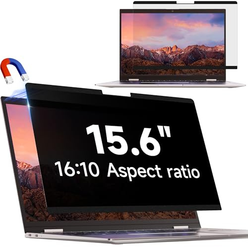 IPROKKO Laptop Magnetic Privacy Screen 15.6 Inch for Hp/Dell/Acer/Lenovo/ThinkPad/Asus/Sony, Removable 16:10 Aspect Laptop Privacy Shield, Anti Blue Light Glare Filter