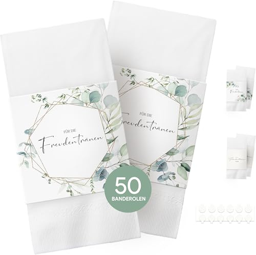 50 Stück Freudentränen Taschentücher Banderole, inkl. Klebepunkte zum verschließen, Taschentücher Hochzeit Freudentränen, für Taschentücher Gastgeschenke Hochzeitsdeko (Taschentücher nicht enthalten)