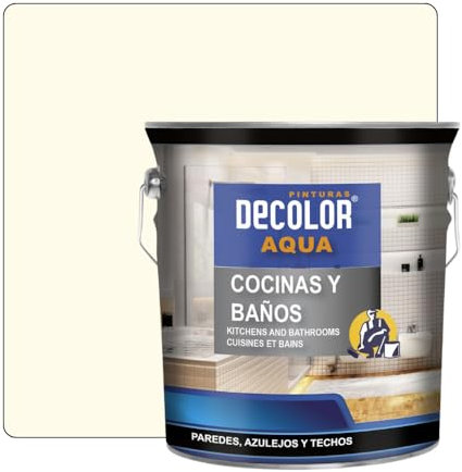 PINTURAS DECOLOR - Cocinas y Baños. Pintura Satinada al Agua para Azulejos, Paredes y Techos.(BLANCO MARFIL) 750ml