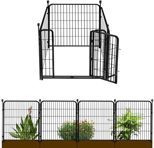 Getlay Gartenzaun mit Tor, 81,3 cm (H) x 68,9 cm (L), 4 Paneele, Zaunblocker für Hunde, robuster Eisen-Absperrzaun, geeignet für den Innen- und Außenbereich, insgesamt 2,5 m (L), Schwarz