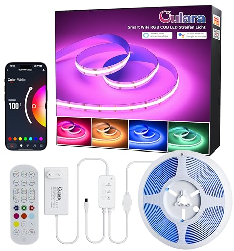 OULARA WIFI RGB COB LED Streifen 6M Dimmbar LED strip Licht DC24V,Farbe Wechsel Smart Funktioniert mit Tuya/Alexa/Google Assistant,Mehrfarbiges Flexibles LED band Licht für home DIY Dekoration