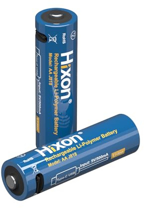 Hixon Batería recargable USB-C AA de litio, 2 pilas AA tipo C de 1,5 V 2035 mWh, ideal para mandos a distancia, controladores de juegos, radios y lámparas solares