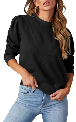 Imily Bela damtröja tröja, långärmad, rund hals, tröja höst vinter kvinnor klassisk basic topp sport streetwear tröjor cropped tröjor toppar, svart, L