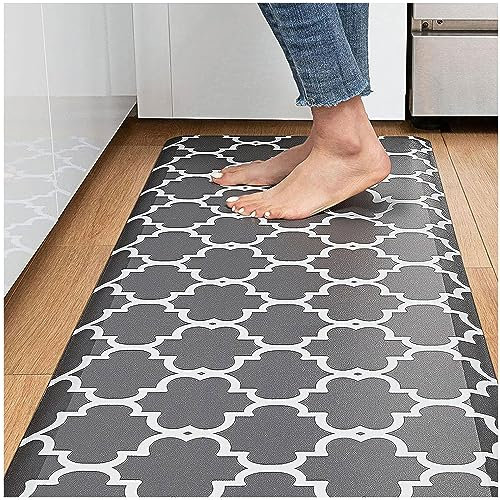 LULUMAIC Dicke Küchenmatte 0,47, dämpfend und ermüdungshemmend, rutschfeste, wasserdichte Teppiche, ergonomische Küchenmatten für Böden, für Küche, Büro, Waschbecken,Grau-17,3×29