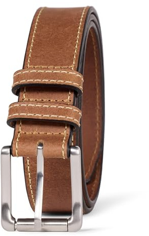 Amazon Essentials Cinturones de Cuero con Bordes Cosidos para Vaqueros Hombre, Bronceado, 115