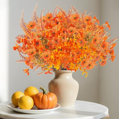SHEPIN 6 Bündel Künstliche Herbststrauß Herbstdeko Kunstblume, Künstlich Eukalyptus Herbstblumen, Herbst Deko Künstliche Blumen und Boston Farn für Innen Draußen Tisch Balkonkasten Blumenkasten