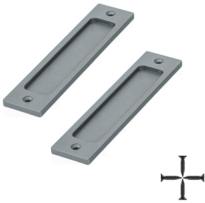 INCAUCA 2 Pack Barn Door Handles, 6 Inch Flush Door Pull, Recessed Door Handles, Sliding Closet Door Finger Pull, Rectangular Flat Plate for Pocket Door Drawer Cabinet Cupboard (Gray)