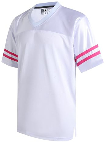 DEHANER White American Football Jersey for Men Women Friends Workout Shirts University Mesh Game Tops V-Neck Outfits Hot Pink Stripe-White Jersey,Men Size Small