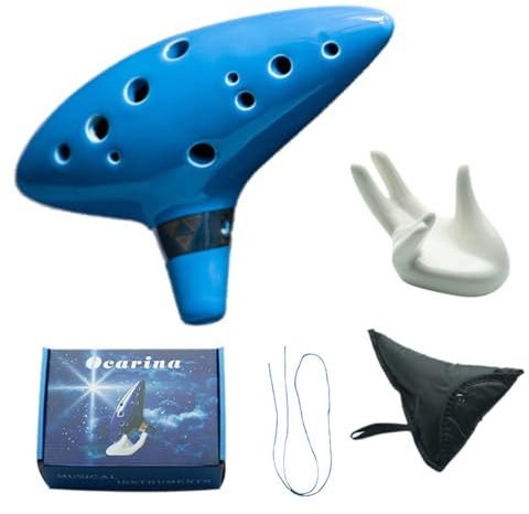 Keramik Okarina Zelda,Ocarina 12-Loch Alto C,Keramik-Ocarina für Musikinstrumente,Ocarina of Time,Kommt mit Handauflage, Stoffbezug, Partitur und Seil,Für Musikinstrumentenliebhaber (Himmelblau)