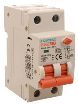 A2ZWORLD Interruttore Magnetotermico Differenziale Tipo A 300mA, RCBO Classe A 2P C10 10A, Curva C 1P+N 6000A, Occupa 2 Moduli DIN, AC 230V IP20 IEC61009-1