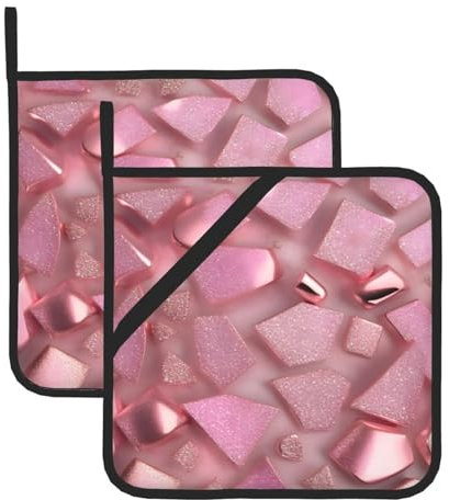 YHBLYKXP Set di 2 presine da cucina resistenti al calore, con stampa glitter finti color oro rosa