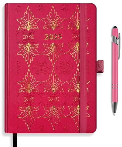 BELIAYAS A5 Kalender 2025, Terminkalender 2025, Buchkalender Hardcover, 12-Monate-Kalender (Jan.2025-Dez.2025) mit 1pcs Kugelschreiber(1.0mm), 1 Tag 1 Seite, 201 Seiten, Magenta