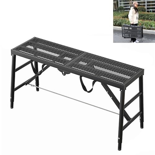 Portable Folding Scaffold Step Ladder with Adjustable Work Platform for Painting Walls Non Slip Metal Ladder with Net Plank Scaffolding Equipment for Home Improvement Projects (Size: L180xW3