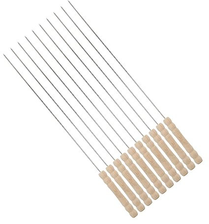 Abaodam Brochette En Acier Inoxydable Avec Manche En Bois Pour Barbecue En Extérieur, Lot De 10 Pièces, Manche Ergonomique En Bois, Pour Viande, Légumes, Bbq En Famille