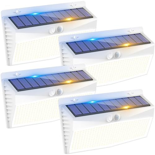 Peasur Luz Solar LED Exterior Jardin Marco Blanco/368LED Luces Solares con Sensor de Movimiento, IP65 Impermeable Focos LED Exterior Solares, Superbrillante Lamparas Solares