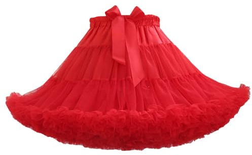 Jupon en tulle multi-couches avec taille élastique pour femme - Tutu pour fête d'anniversaire, danois, princesse, Rouge, Taille unique