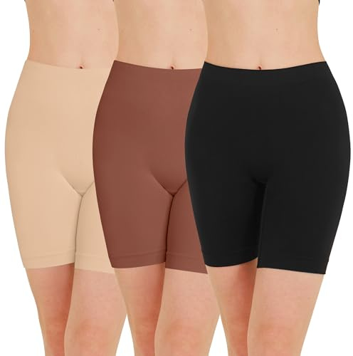 POPKOK Womens Slip Shorts for Under Dresses High Waisted Panties 3 Pack | Anti Chafing Panties, Smooth Women Long Briefs Underwear Boyshorts ,Yoga Shorts,Biker Shorts,Tagless